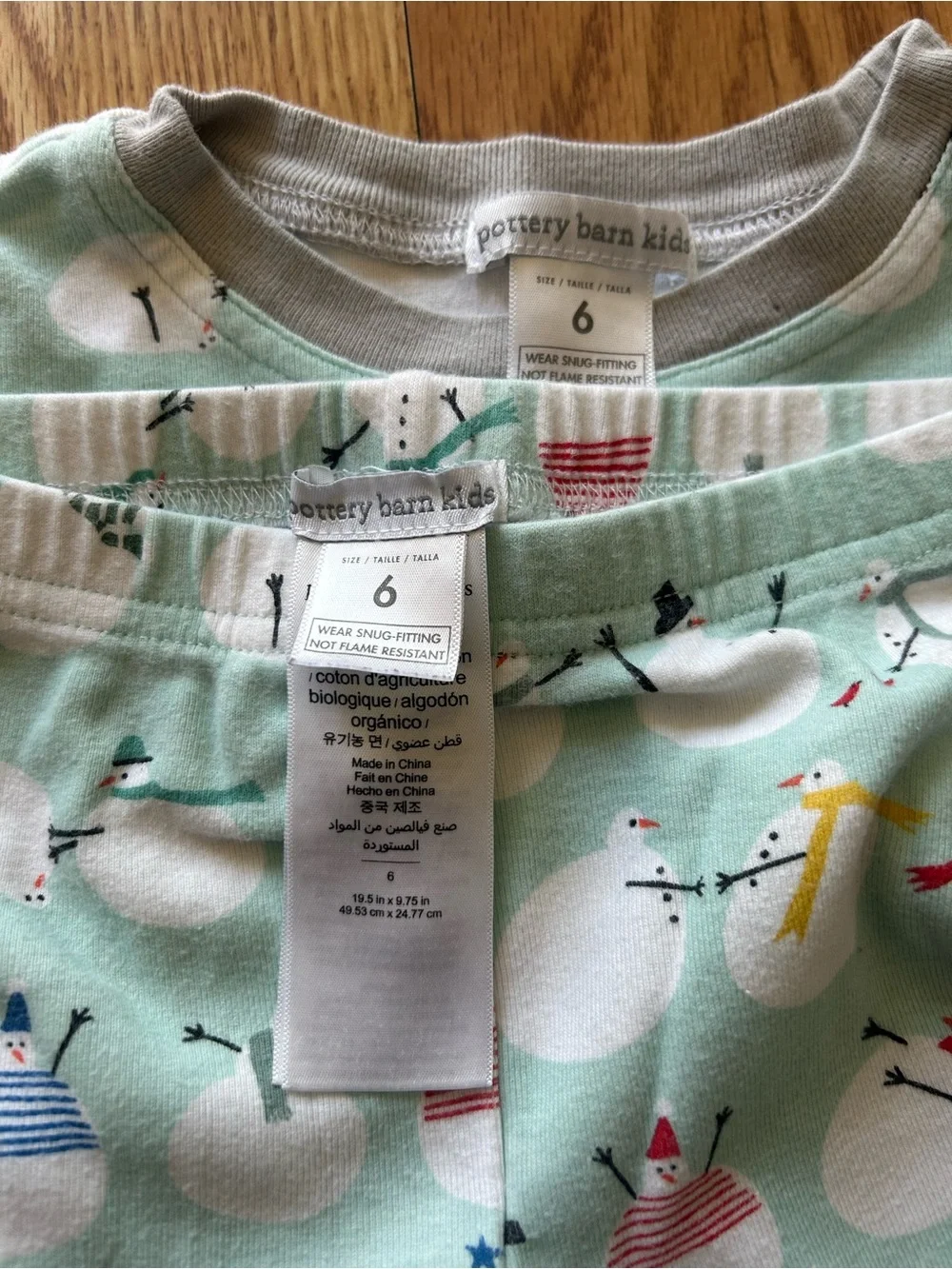 Pottery Barn Unisex Kids Mint Snowman Pajama Set Size 6